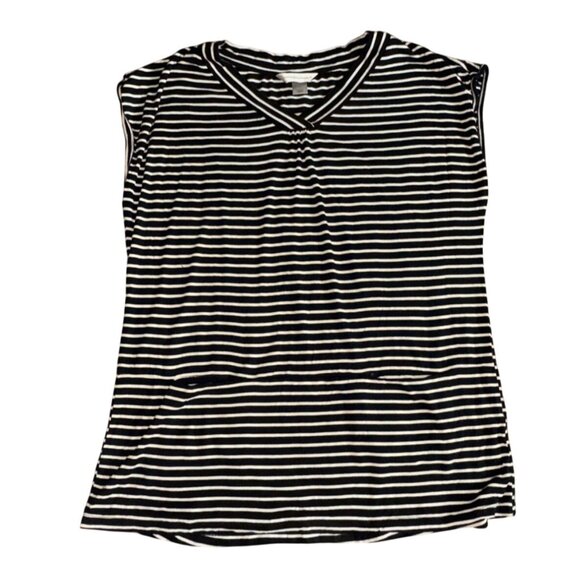 Christopher & Banks Capped Sleeved Striped Blouse-Black/White-Large-GUC - Picture 1 of 5